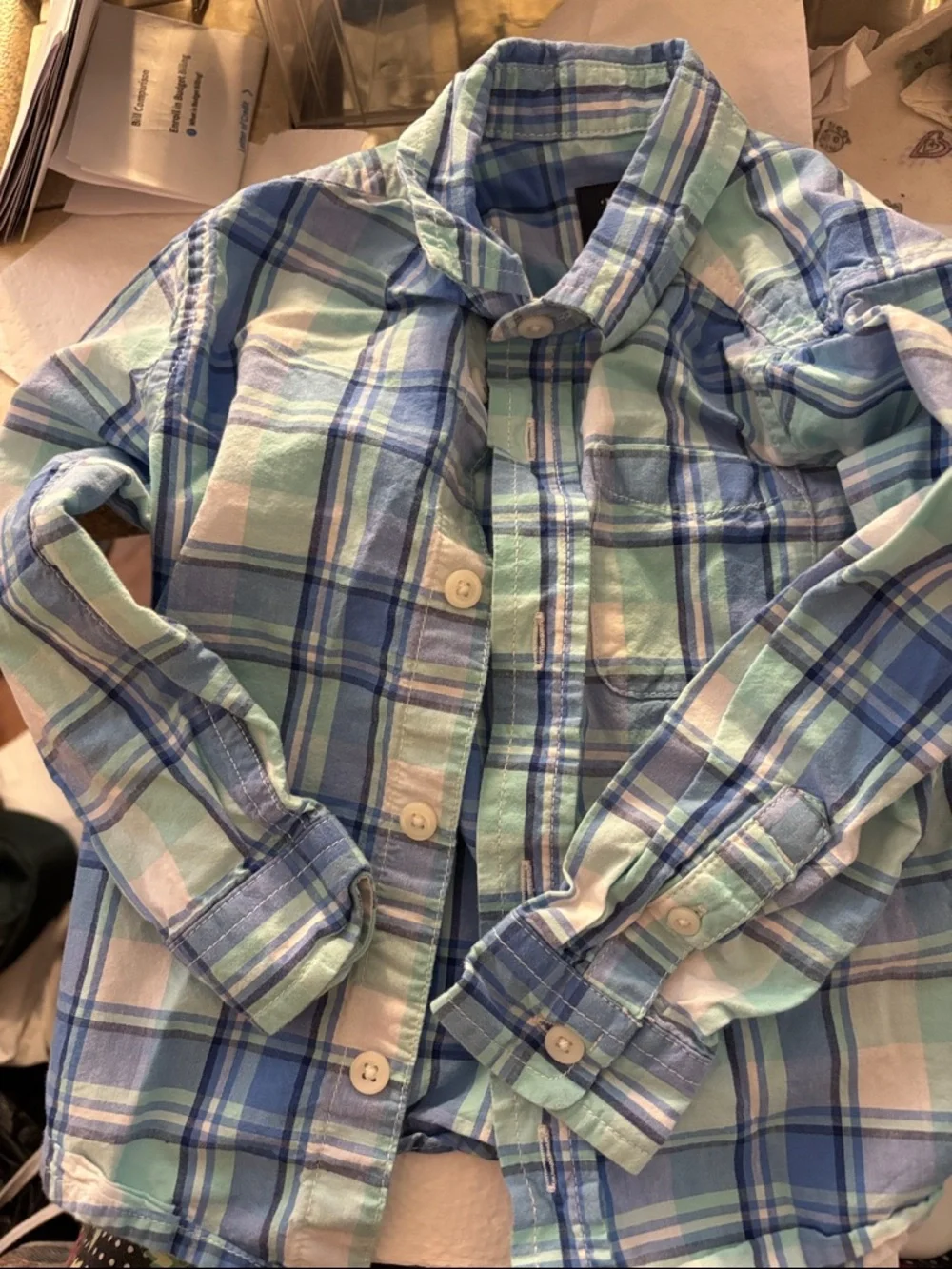 The Children's Place Plaid Button-Down Shirt - Blue & Mint 2T